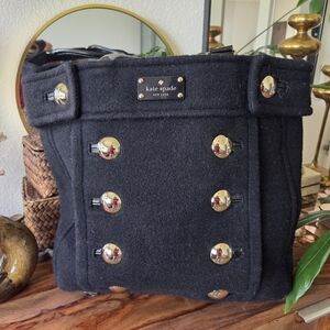 kate spade Black Wool Shoulder Bag with Gold-Tone Studs